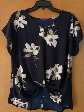 West Kei Navy Floral Twist-Front Blouse